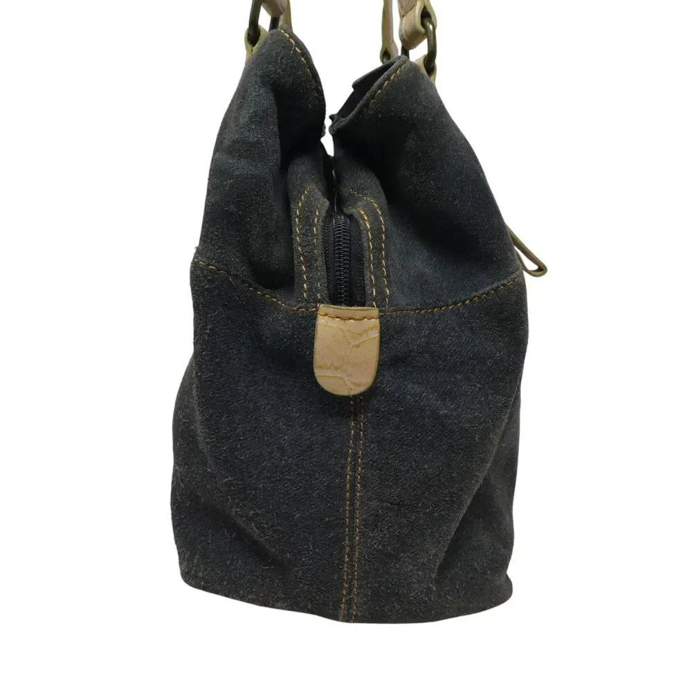 Sanpo Gray Suede Ostrich Leather Satchal Handbag Purse‎